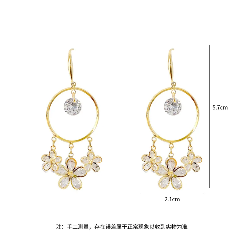 

Korean Trendy Simple Shiny Clear Crystal Zircon Flowers Long Drop Earrings For Women Luxury Temperament Fashion Jewelry Gifts