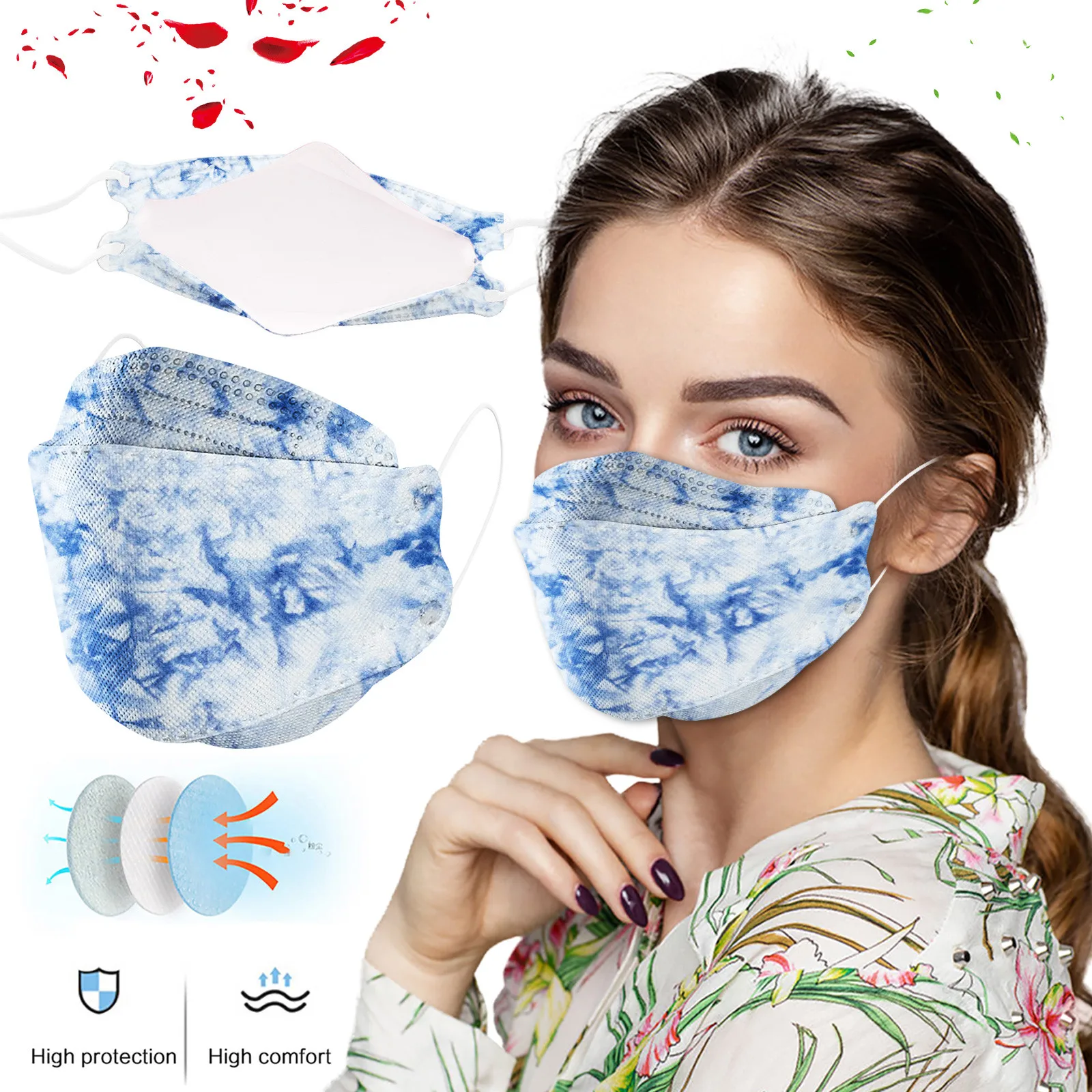 

Masque Adult Mask Antivirus Mask Anti-fog And Dust-proof Fish Non-woven Mask Willow-shaped Cloud Fog Print Mask Mascarilla