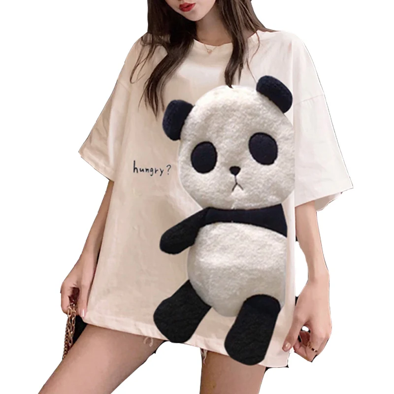 

Summer New Korean Version Of Ins Panda Print Mid-length Loose Female T-shirt Round Neck Short Sleeve Casual Harajuku Women Tops