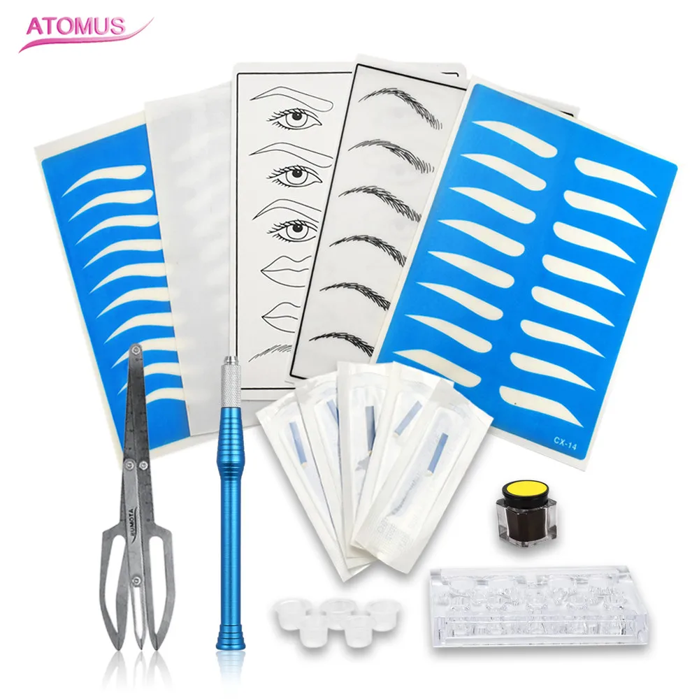 

ATOMUS 3D Permanent Embroidered Tattoo Practice Kit Microblading Manual Eyebrow Pen Needle Blade Ink Practise Skin Tool Set