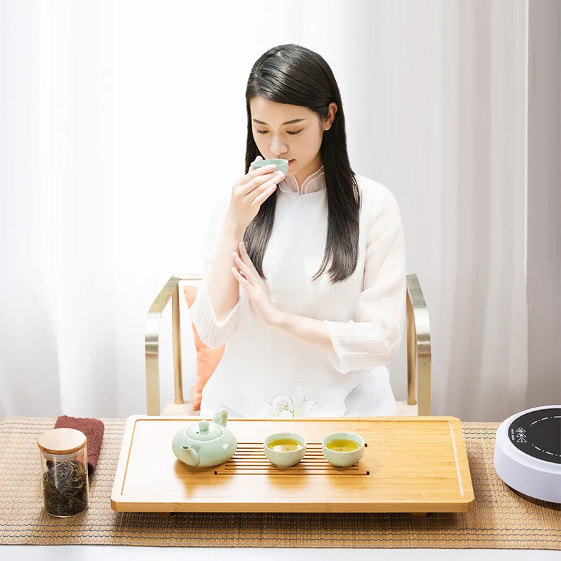 

Бамбуковый поднос для чая, дренажный поднос для воды, Китайский сухой поднос для чая кунг-фу с ящиком, церемония бандежа, чайная посуда DG50CP