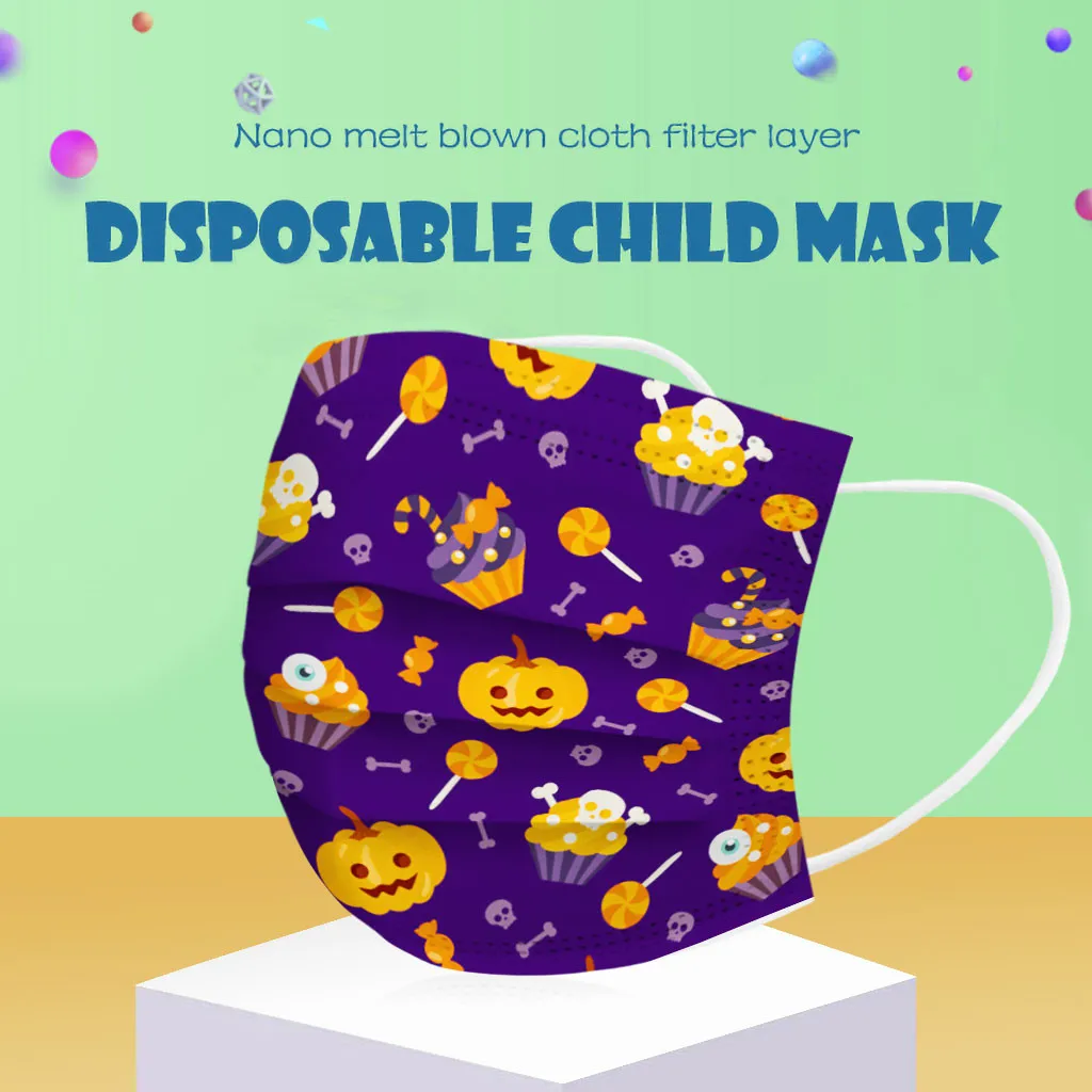 

50 Pc Face Masks Adult Child Mask Disposable Face Mask Halloween Pumpkin 3ply Ear Loop Mouth Cover Mascarillas Infantiles