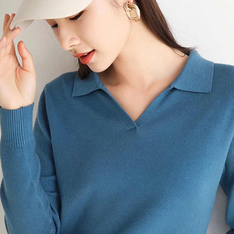 

Autumn and winter new sweater short cashmere sweater POLO collar ladies sweater loose wild wool bottoming shirt