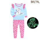 Детские пижамы, Хлопковая пижама, мультяшный рисунок, светящаяся пижама в виде единорога для девочек, костюм для домашнего использования, детские пижамы, оптовая продажа детской одежды