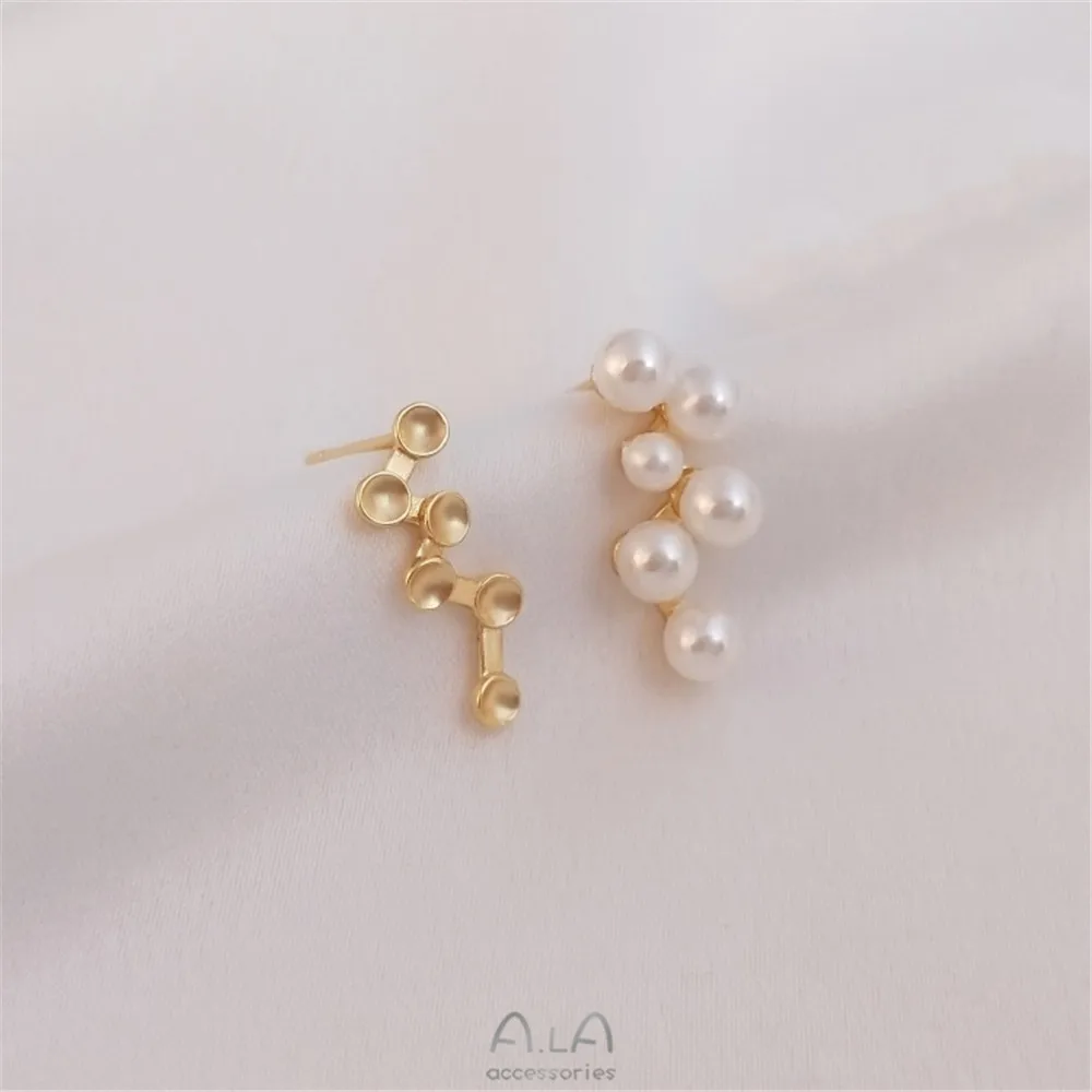 

14K gold clad pearl empty support Earrings 925 silver needle DIY hand glued Bead Earrings material accessories