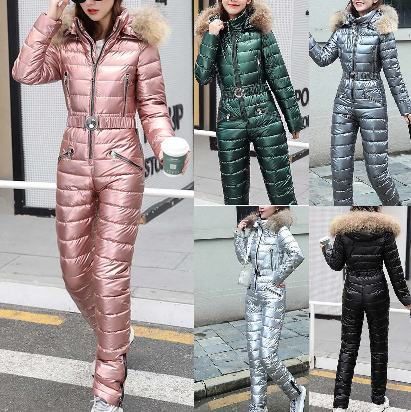 2021 Women New Solid Color Hooded Jumpsuits Winter Warm Thickened Down Jackets Noodles Playsuit Bread Suit One-piece Ski |
