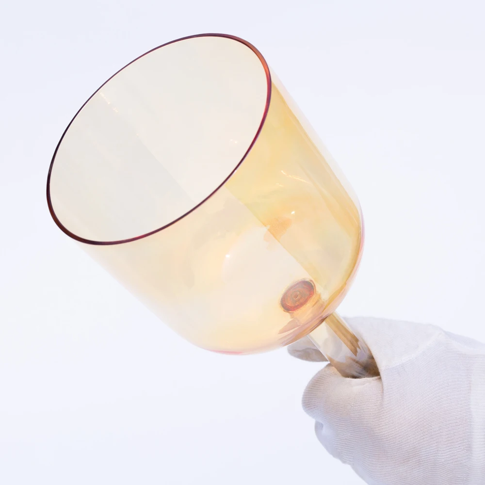 8 дюймов оранжевый цветной прозрачный кристалл поющая чаша с ручкой для