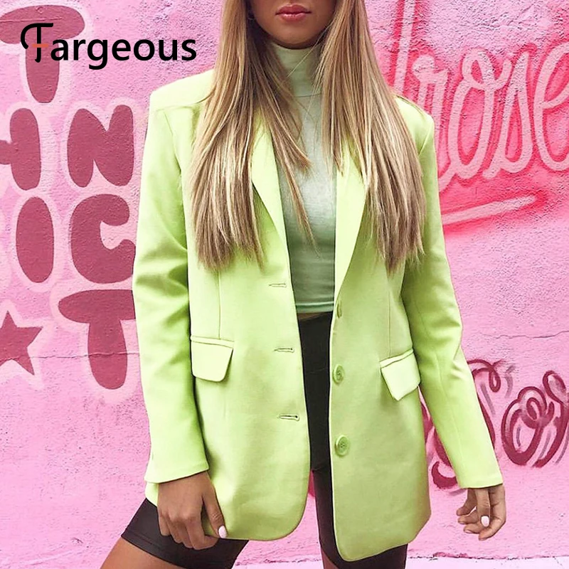 Женский неоново зеленый Блейзер Повседневная Верхняя одежда в уличном стиле