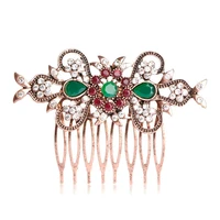 oi vintage turkish bridal wedding hair accessories red crystal flower hair combs hairpins head jewelry for women girls tiara