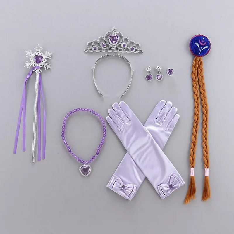 purple Эльза Анна Белль Аврора Рапунцель Золушка Спящая красавица одеваются аксессуары парик с короной волшебная палочка перчатка для девушки, дети, ребенок - Цвет: purple