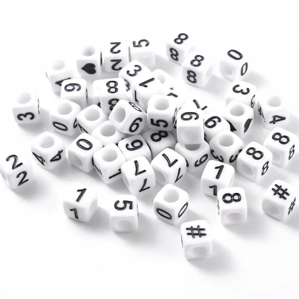 

New 100Pcs 7mm Mixed Square Letter Acrylic Beads Digital Symbol Cube Loose Beads For Jewelry Making DIY Accessories Wholesale