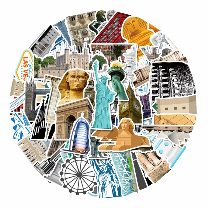

10/30/50PCS Creative Global Landmark Building Stickers Graffiti Notebook DIY Hand Account Decoration Children's Toys Wholesale