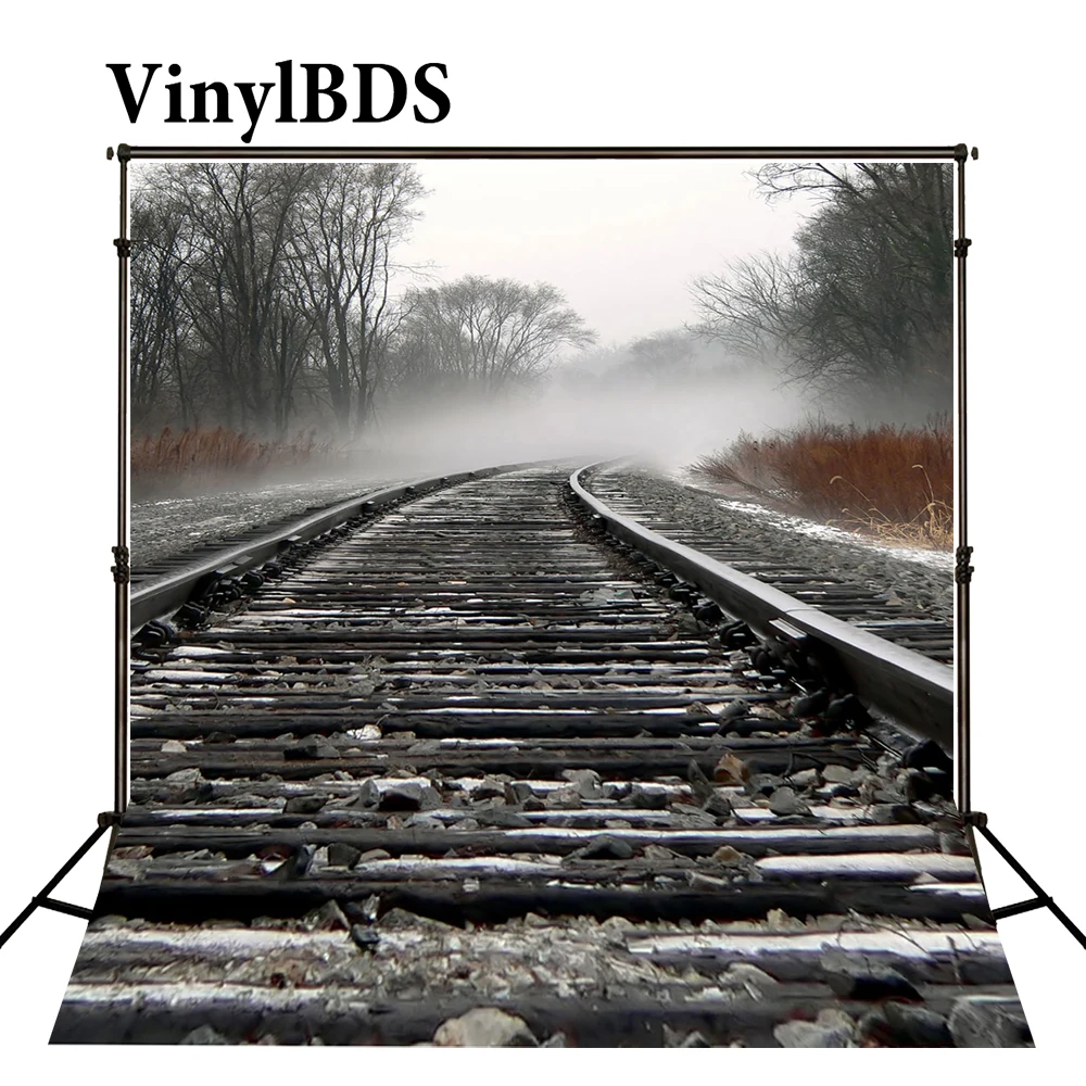 

VinylBDS Outskirts Scenery Children Background Railway Train Stones Photography Backdrops Black Forest Backdrop for Photo Studio