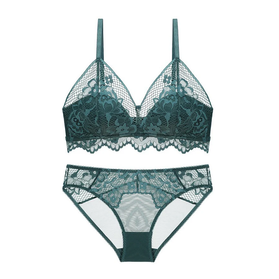 

Green Sexy Thin Lace Mesh Women's Bra Sexy Underwear Wireless Bra Push up Breathable Underwear Women's Panties Panties Summer 20