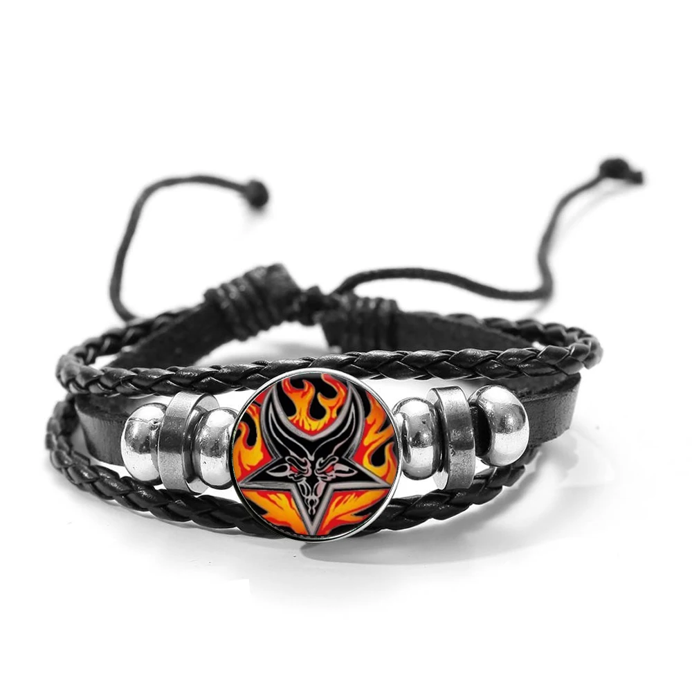 Азиатских простые черные рогатый шаблон кожаный браслет сатанизма с