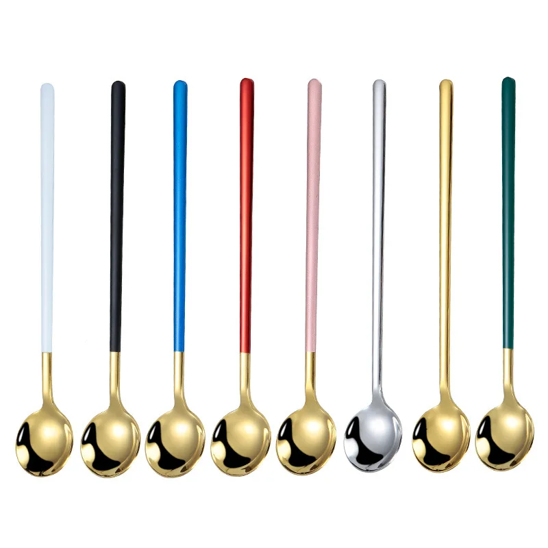 

Long Handle Stainless Steel Coffee Mixing Spoon Round Head Dessert Teaspoon Beautiful Kitchen Tableware Coffeeware Accessories