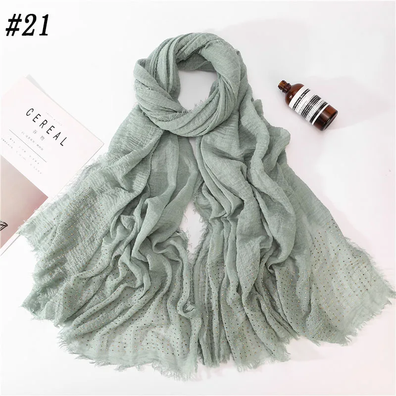 

VKHJ1032 Fashion Diamond Beading Women Scarf Soft Cotton Shawls Women Plain Head Wraps Beach Holiday Headband