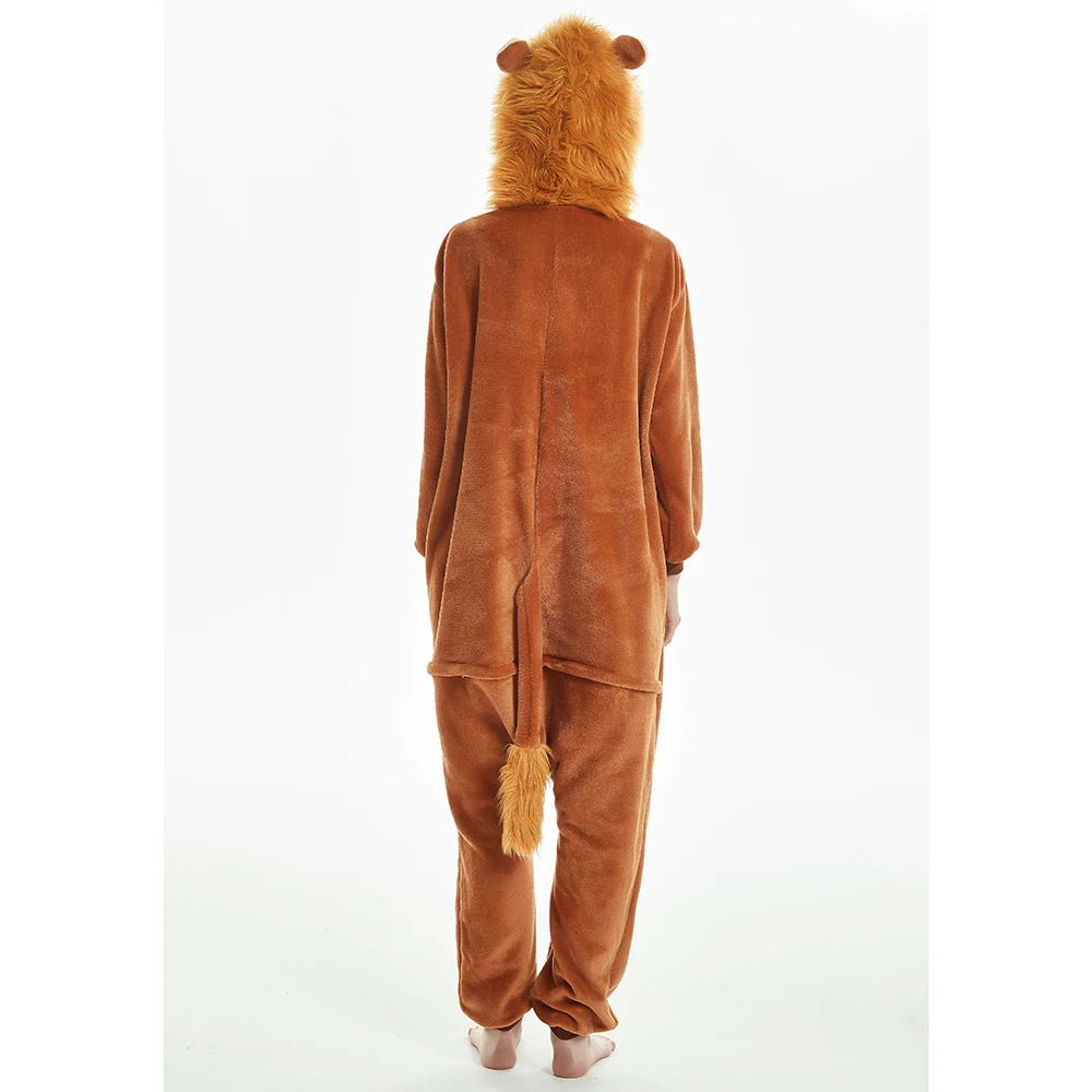 

kigurumi Animal Lion Pajama Adult Unisex Man Women Hooded Sleepwear Flannel Warm Homewear Jumpsuit