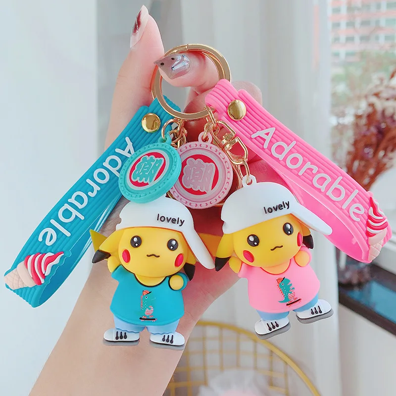 

Bandai Pokemon Cartoon Baseball Cap Sweater Pikachu Digital Cartoon Key Chain Pendant Decorative Model Doll Gift Keyring