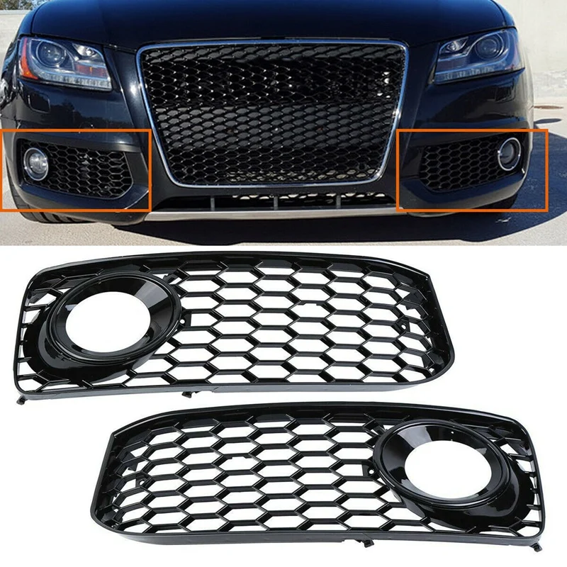 

NewBlack Car Fog Light Lamp Grill Cover Honeycomb Hex Front Grille Grill for A5 S-Line / S5 B8 RS5 2008-2012