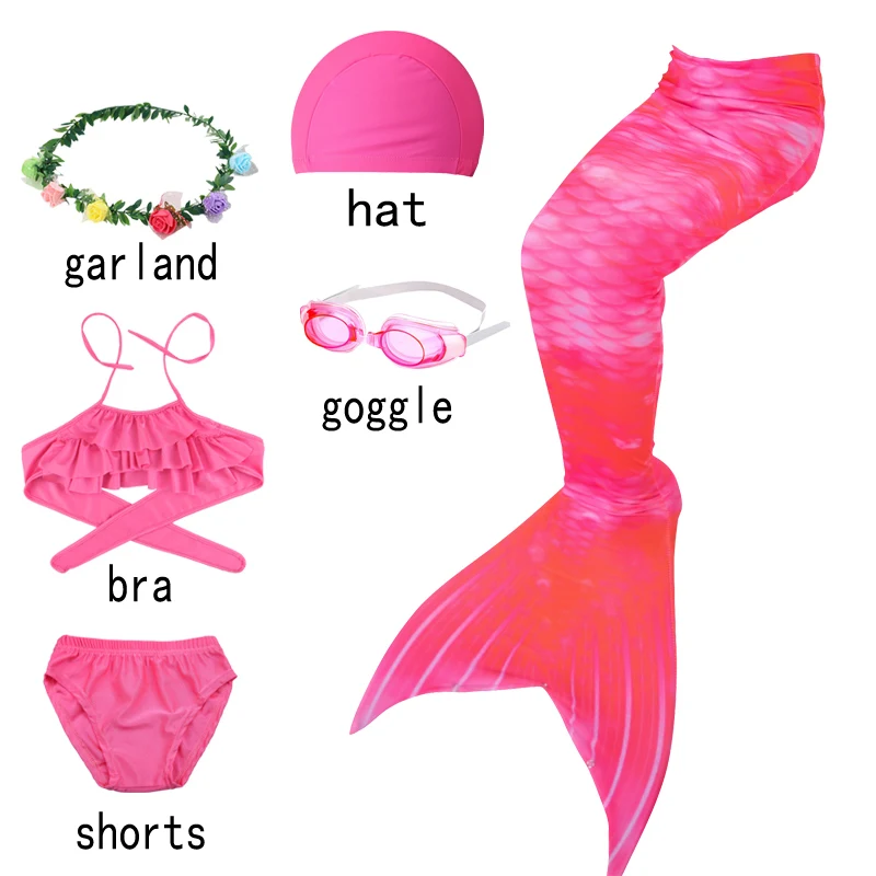 6pcs with goggles-C Рождественский карнавальный детский купальник, бикини, Флиппер, хвост русалки, шорты, топ для плавания, хвост русалки, костюмы для плавания для девочек - Цвет: 6pcs with goggles-C