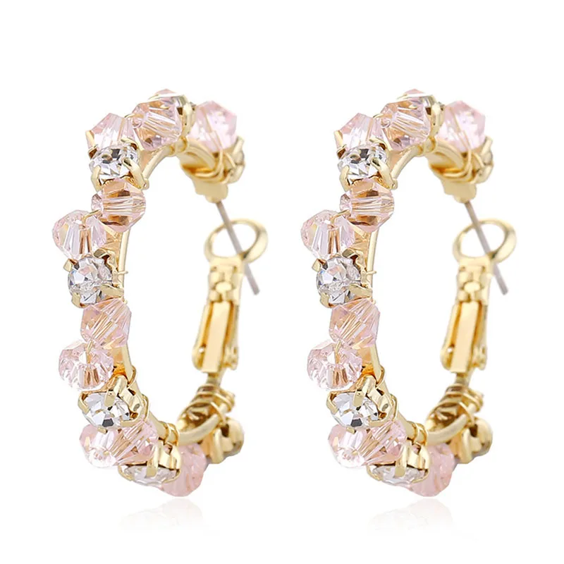 Серьги кольца женские с бусинами из кристаллов плетеные вручную имитация Plearls