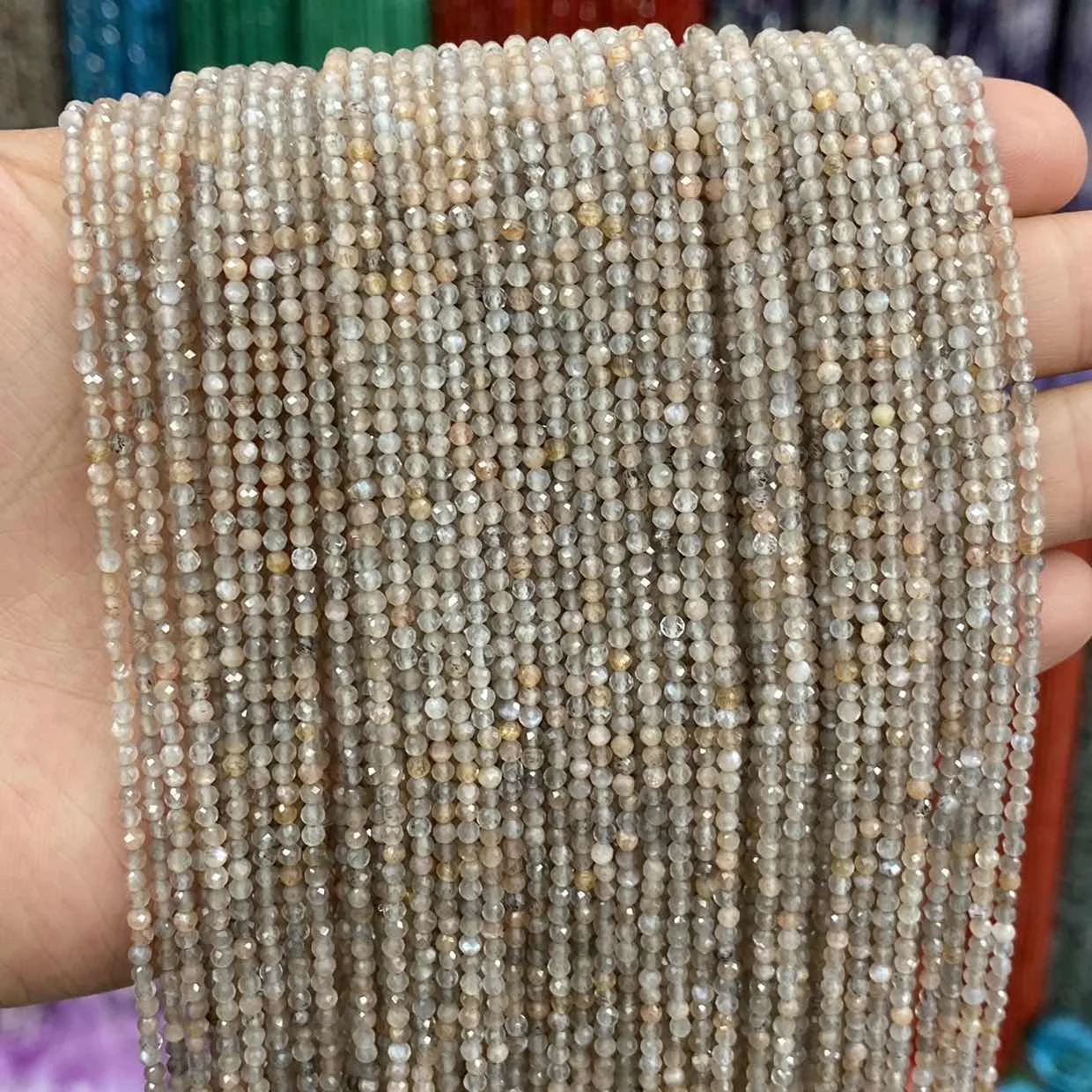 

Бусины из лунного камня 2 мм, граненые круглые бусины с натуральным драгоценным камнем серого цвета для изготовления ювелирных изделий, диз...