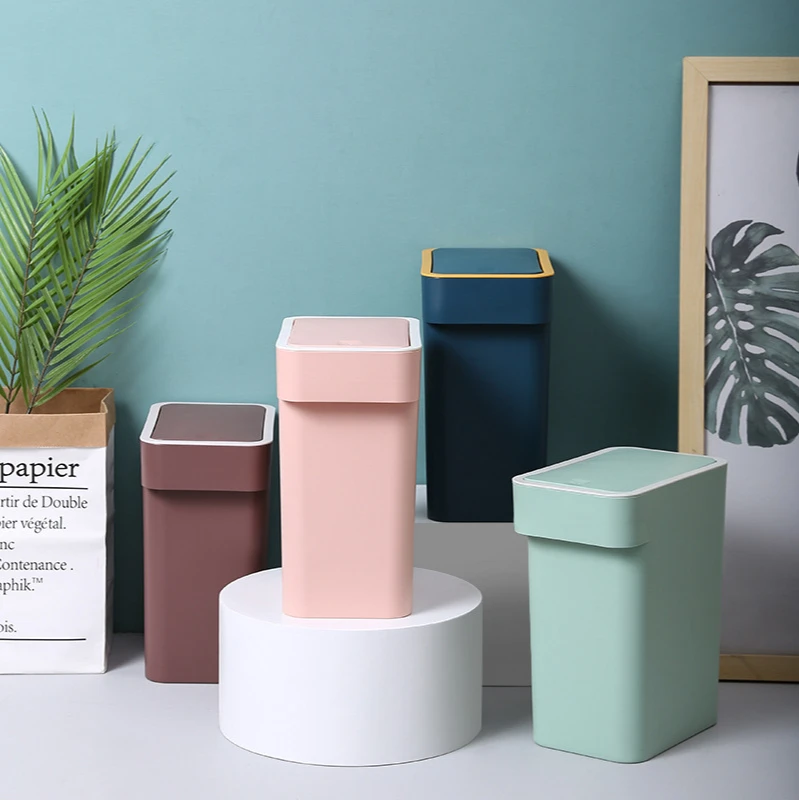 

Simple Push Type Square Trash Bin With Handle Kitchen Living Room Bathroom Household Clamshell Simple Trash Can With Lid