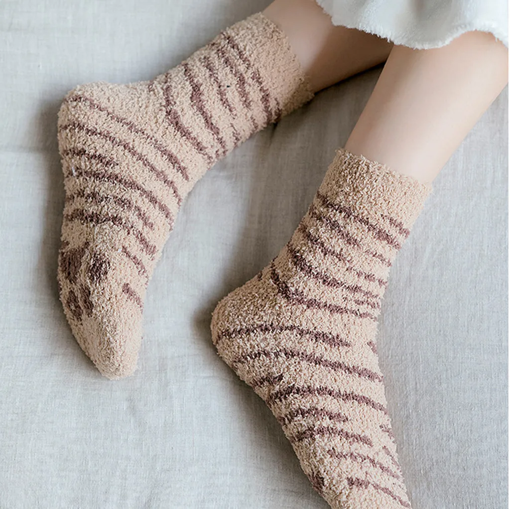 1 пара женские милые полосатые носки с мультяшными животными кошачьими следами