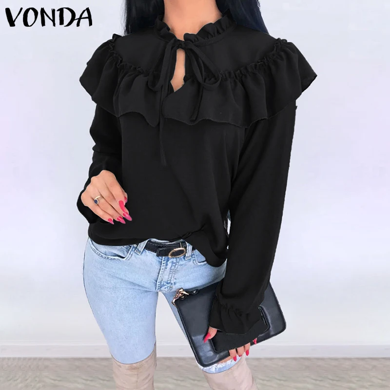 Женская Туника VONDA 2021 Сексуальная рубашка для вечерние рубашки с длинным