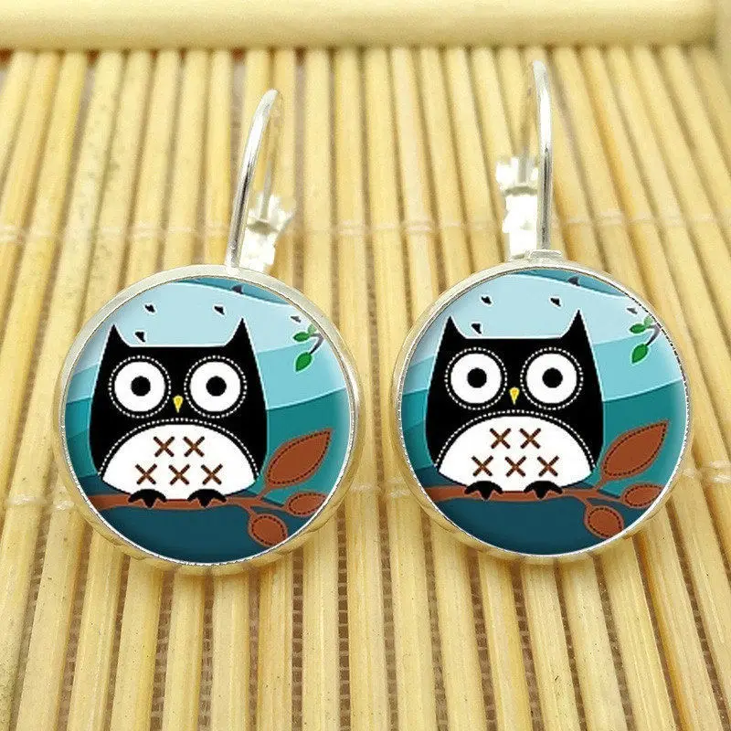 Женские Модные хрустальные серьги гвоздики сова фото стекло бижутерия Купольные