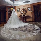 Фата свадебная длиной 3 м с кружевной отделкой, однослойная Тюлевая с гребнем, для невесты