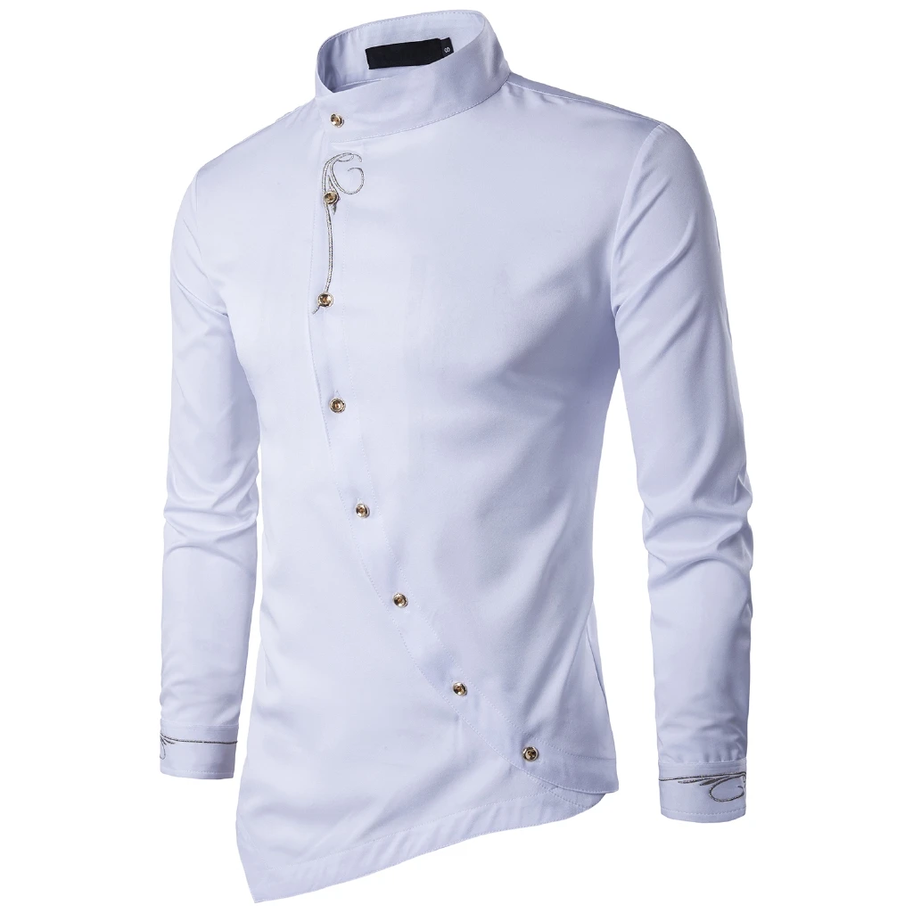 Men New Fashion Long Sleeve Shirt Embroidery Declining Buttons Stand Colla Kurta Raya Lelaki Melayu Muslim | Мужская одежда