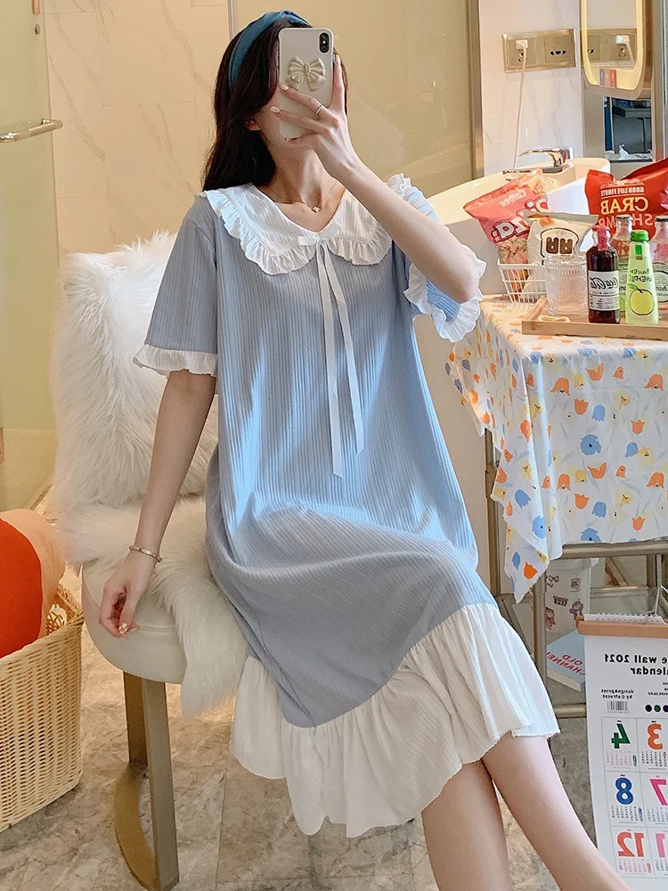 

Новинка 2021, женская летняя тонкая Милая Корейская свободная Хлопковая пижама для принцессы, можно носить на улице