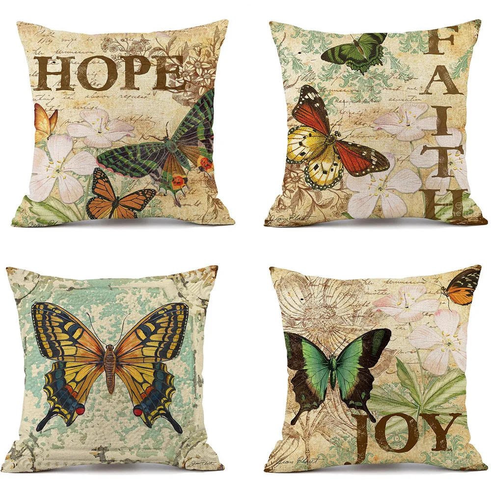 

1pc Lovely Butterfly Linen Pillow with Pillowcase Pure American Country Flower and Bird Printed Pillowcase Sofa Waist