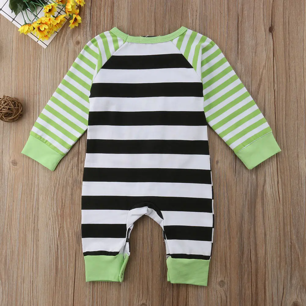 

2020 Newborn Baby Girl Boy Halloween Romper Stripe Pumpkin Long Sleeve Jumpsuit Cotton Clothes Outfits Costume 0-18M