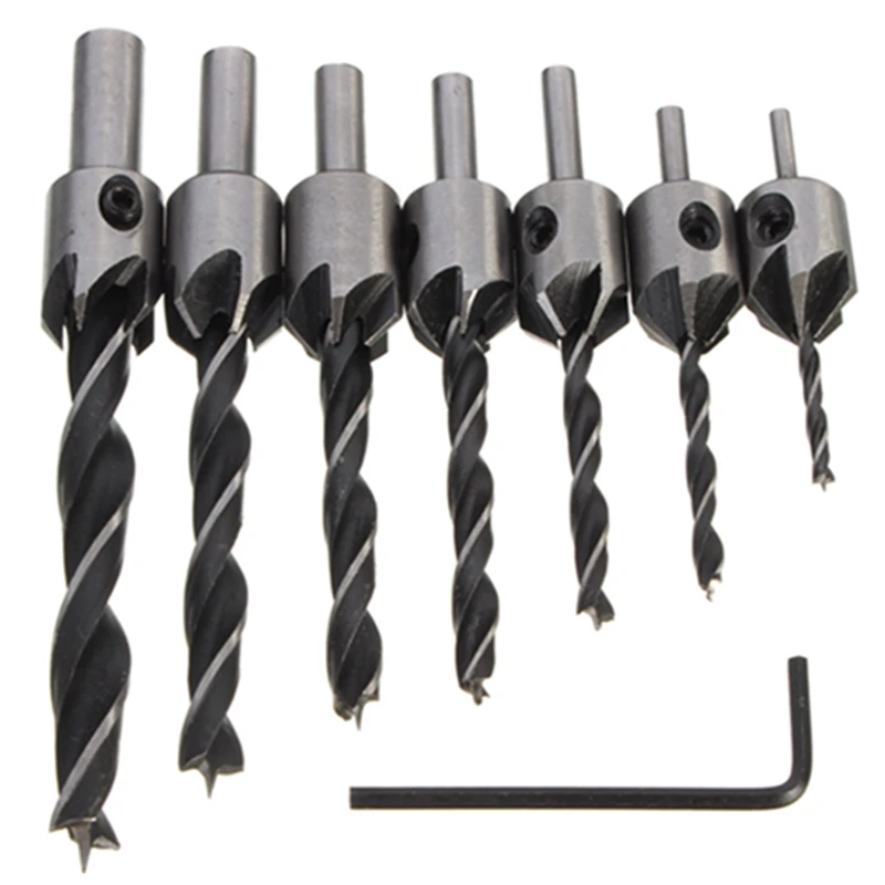 

XNEMON 7pcs 5 Flute Countersink Drills Bit HSS Drill Bits Reamer Set For Woodworking Chamfer 3-10mm