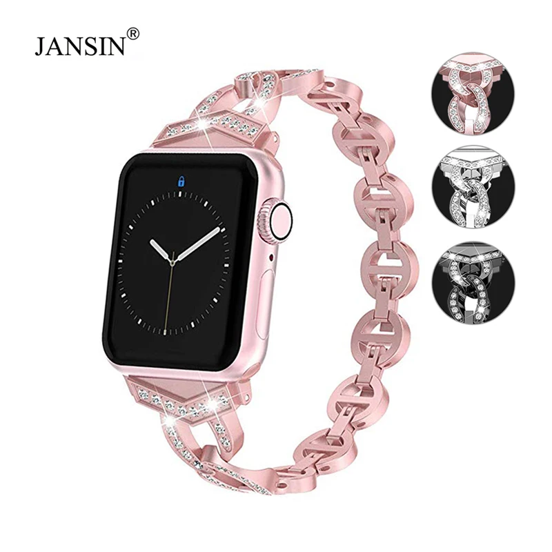 Для женщин Нержавеющая сталь браслет со стразами для наручных часов iWatch серии