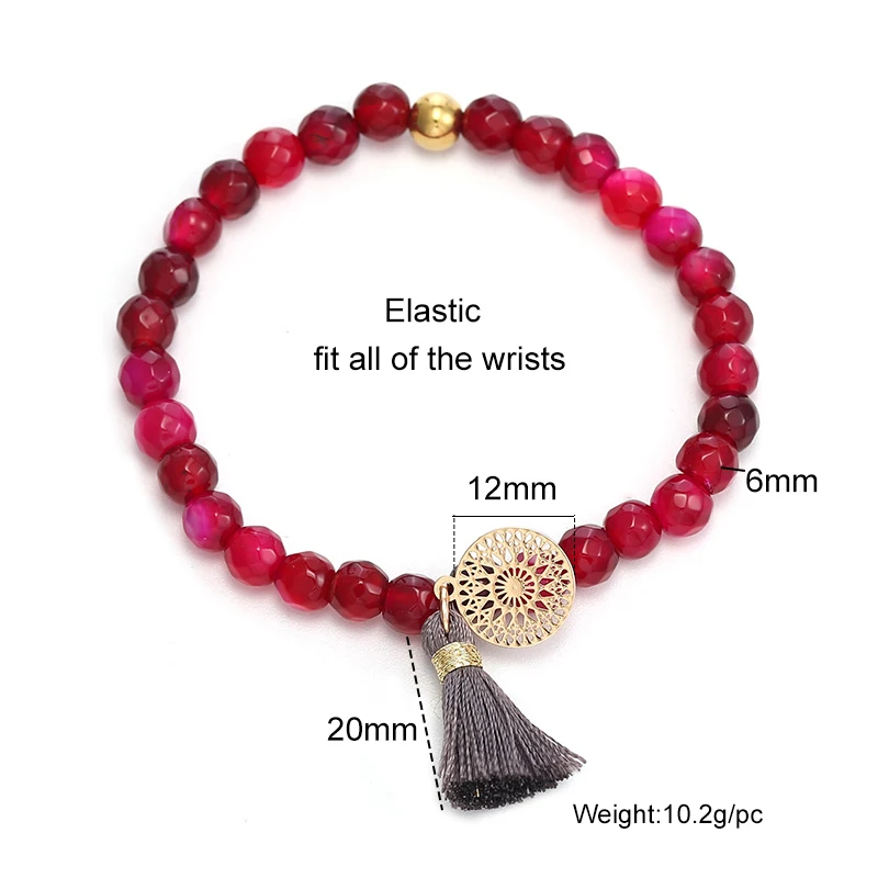 Женский браслет с бусинами и кисточками из натурального камня|Браслеты шармами| |
