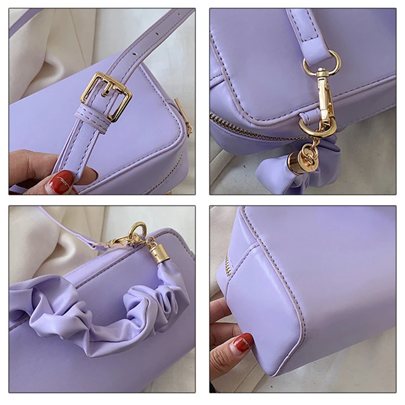 

Women Baguette Bags Luxury Designer Pleated Leather Handbags Small Flap Purses Shoulder Crossbody Bags Casual Zip Commuter Bag