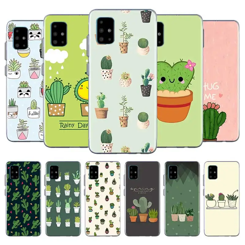 Милый чехол с зеленым КАКТУСОМ в горшке для Samsung Galaxy A71 A51 5G M30s A41 A31 A21s A01 A11 M31 M51 M40 Capa