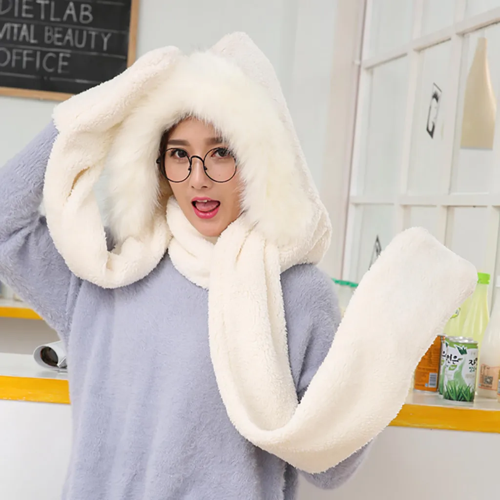 Японский женский шарф Kawaii Bear теплый зимний мягкий плюшевый с капюшоном шапка