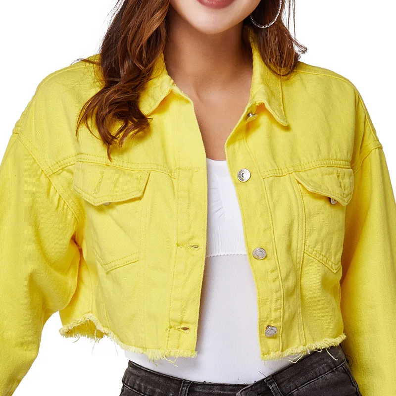 

Fashion Denim Jacket Women's Spring and Autumn Yellow Casual Loose Short Jean Jacket Women