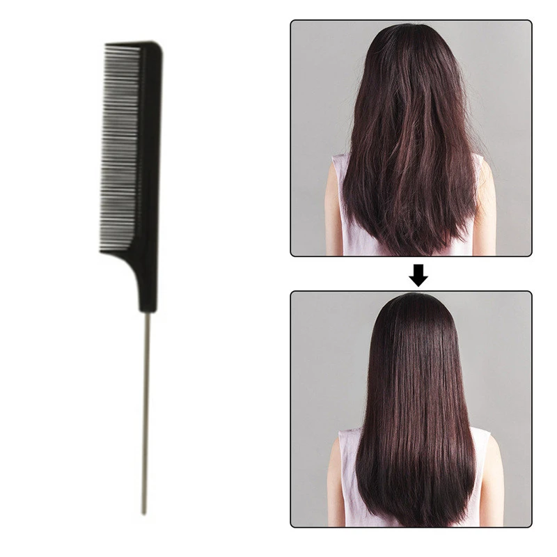 

21.7cm Length Fashion Black Tooth Fine Comb Metal Broaches Anti-static Hair Style Tail Rat Comb Hairstyle Beauty Tools