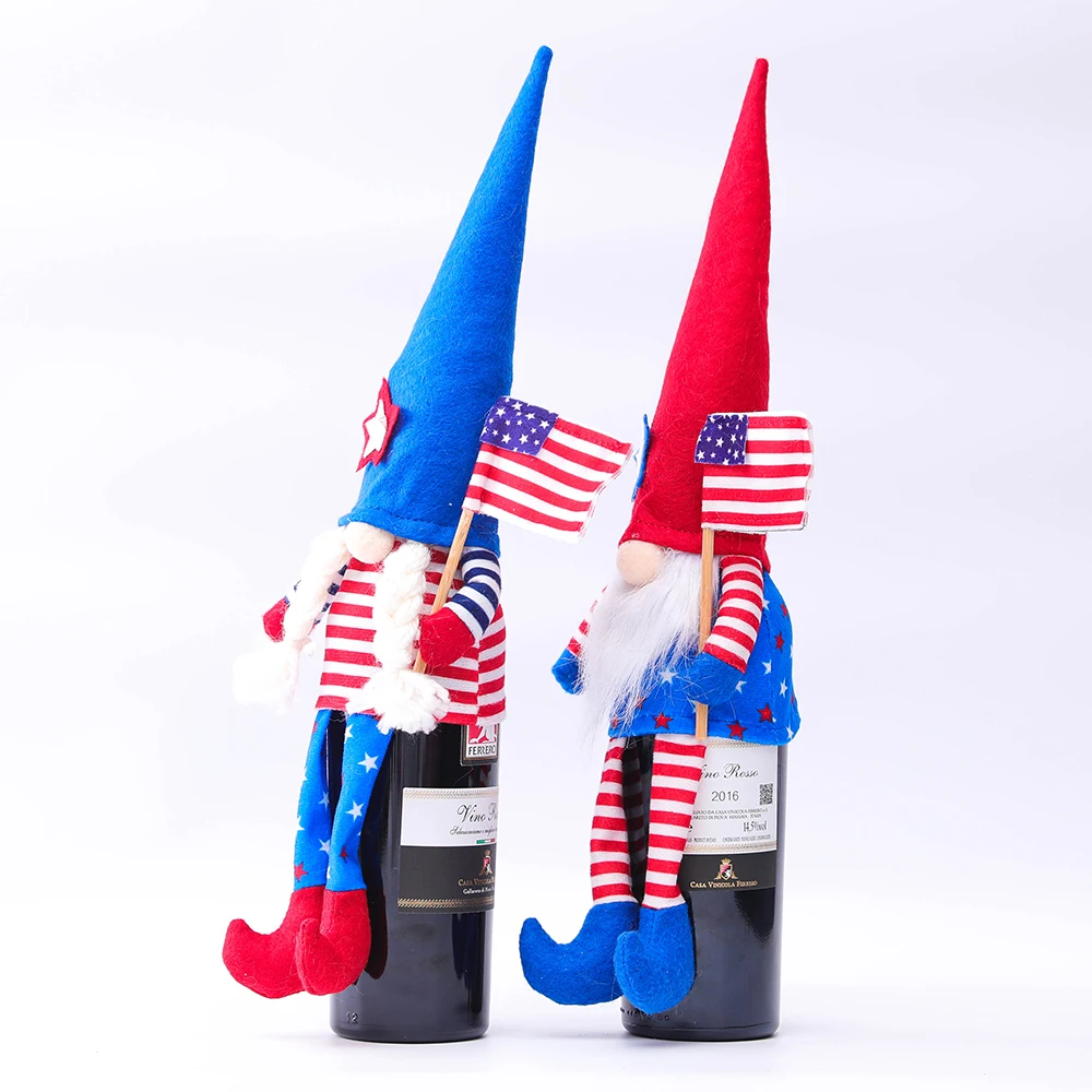 Гном бутылки вина крышки День независимости США томте топперы для фестиваля