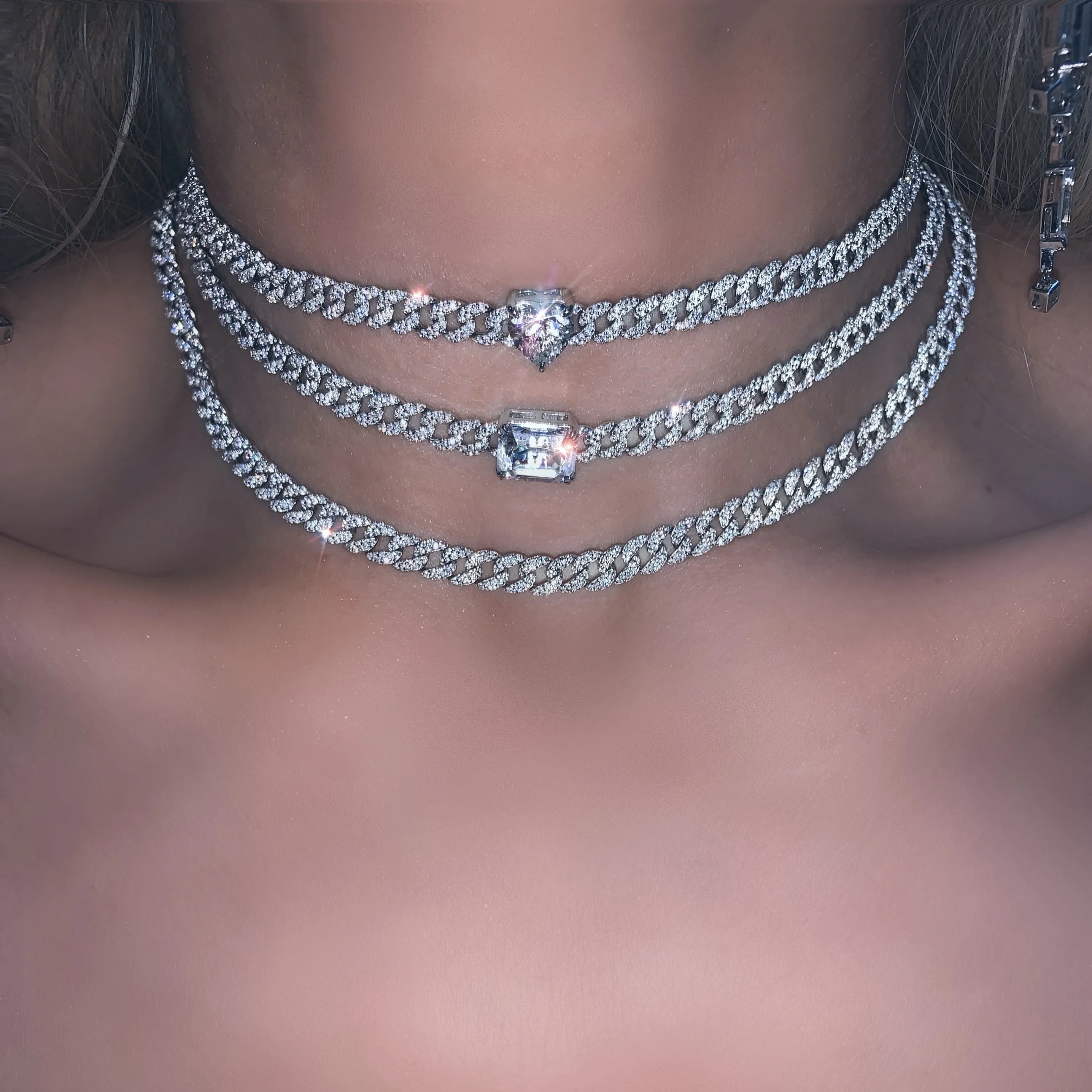 

Hip Hop Miami Cuban Chain Micro Pave Cubic Zirconia Heavy Rock Choker Necklaces For Women Iced Out Bling Fashion Party Jewelry