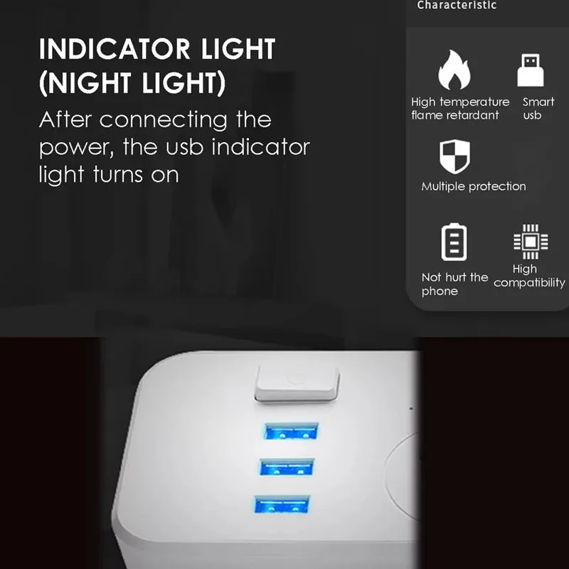 Умная розетка USB с 3 гнездами удлинитель переключатель универсальная