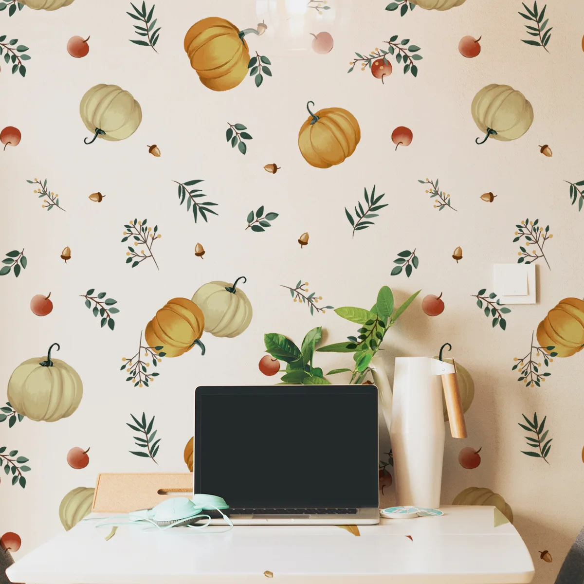 

Креативные зеленые наклейки на стену zollor с тыквой и растениями, самоклеящиеся простые ПВХ наклейки на стену для гостиной и спальни