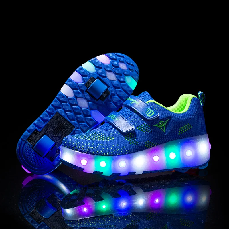 Two Wheels Luminous Sneakers Blue Pink Led Light Roller Skate Shoes for Children Kids Boys Girls Up 28-43 | Детская одежда и обувь