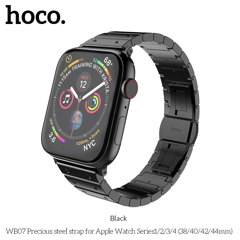 black watchbands Беспроводное зарядное устройство HOCO бренд Нержавеющая сталь ремешок для наручных часов Apple Watch серии 1 2 3 4 ремешок металлическая бабочка туфли с ремешком и пряжкой браслет для наручных часов iWatch, 42/44 мм/38/40 мм - Цвет: black watchbands